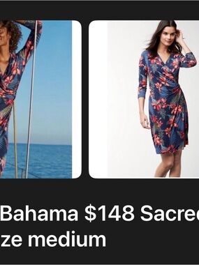 Tommy Bahama Navy Wrap Dress with Red Floral Print